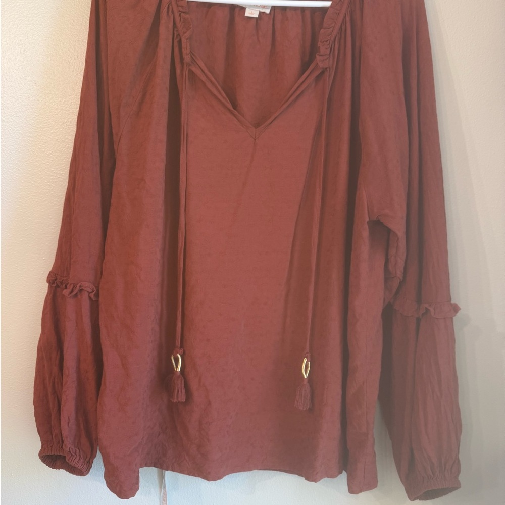 Knox Rose Terracotta Blouse with Tassels